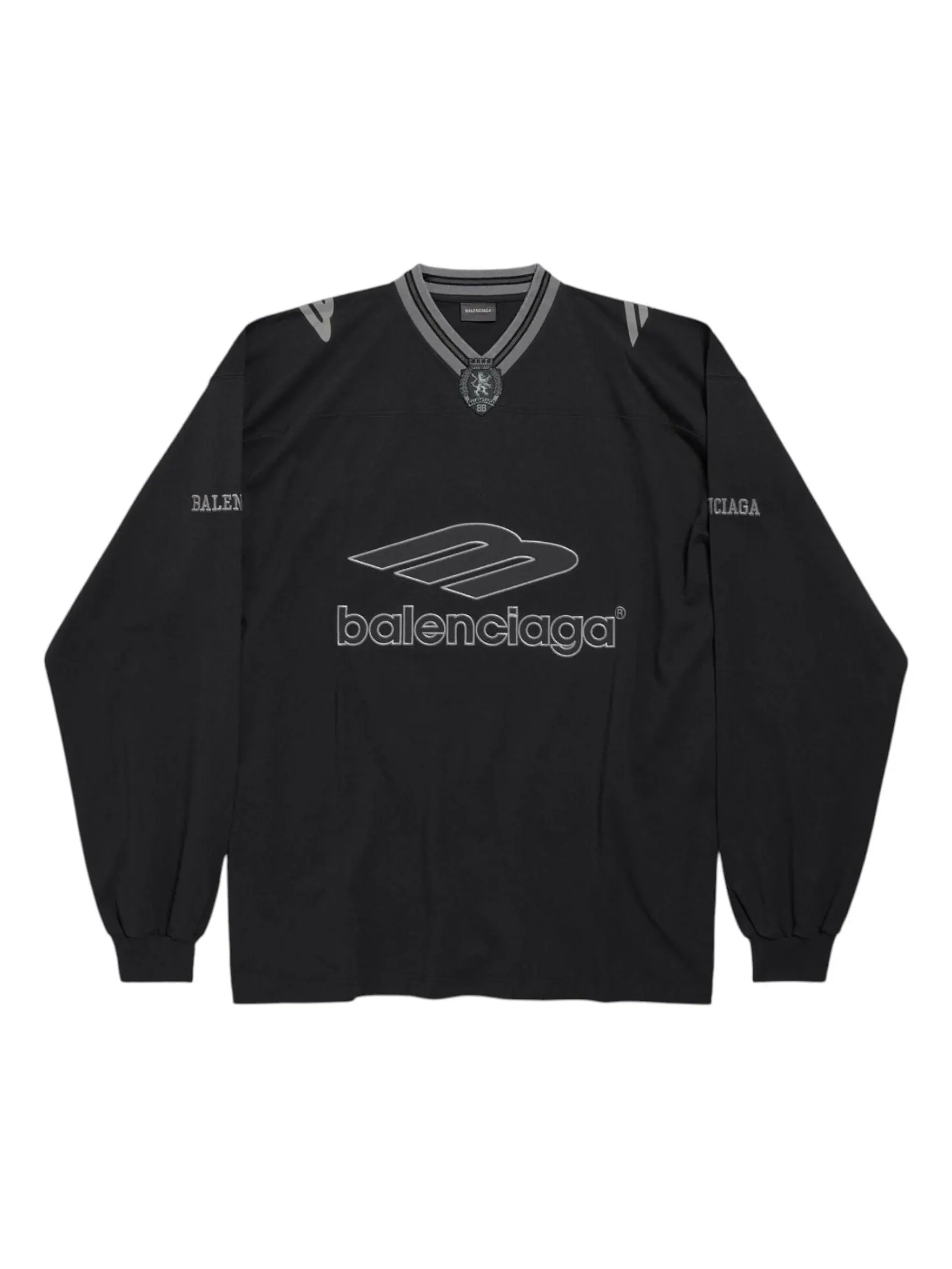 Футболка Balenciaga 3B Football с длинным рукавом и V-образным вырезом — изображение 1 из 2, черный