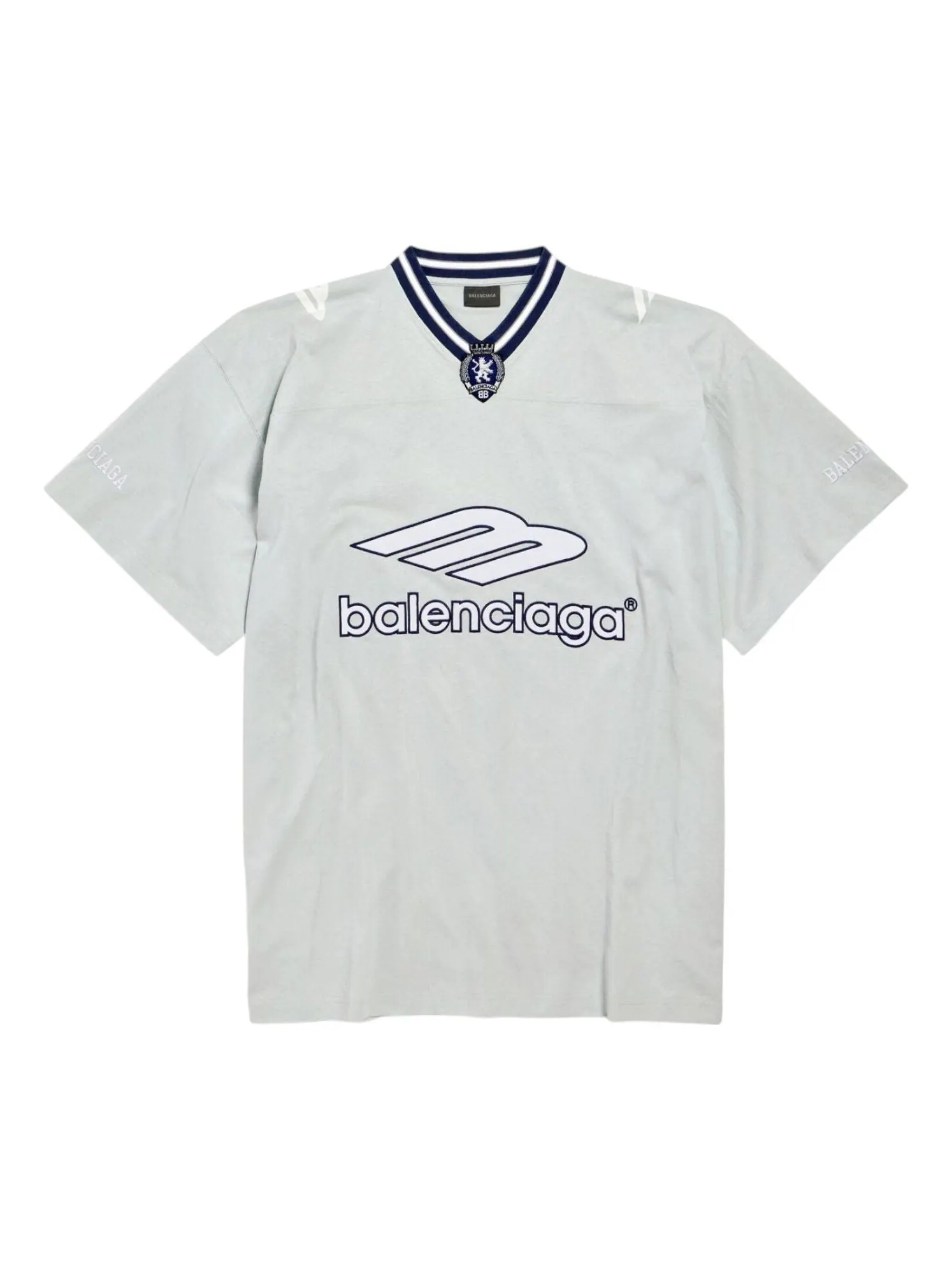 Футболка Balenciaga 3B Football с V-образным вырезом, оверсайз — изображение 1 из 2, серый