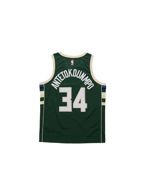 Футболка баскетбольная майка жилет nba sports sw fan edition milwaukee bucks alphabet 34 Nike — изображение 2 из 4, зеленый