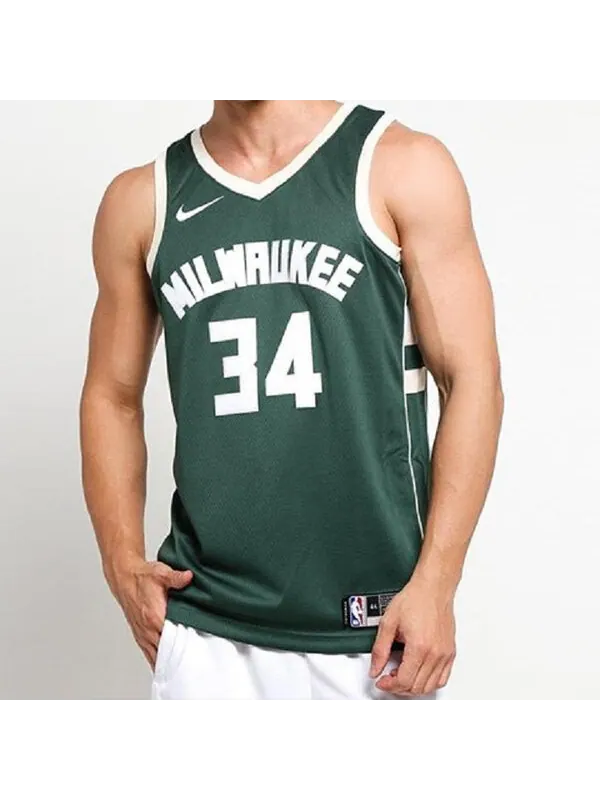 Футболка баскетбольная майка жилет nba sports sw fan edition milwaukee bucks alphabet 34 Nike — изображение 3 из 4, зеленый