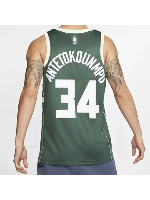 Футболка баскетбольная майка жилет nba sports sw fan edition milwaukee bucks alphabet 34 Nike — изображение 4 из 4, зеленый