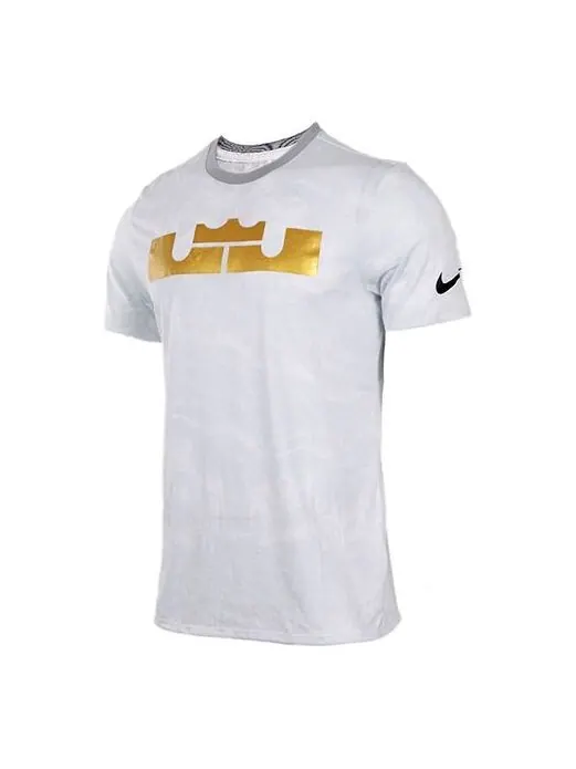 Футболка Nike LeBron James Logo Printing Round Neck Short Sleeve White Gray — изображение 1 из 2, белый