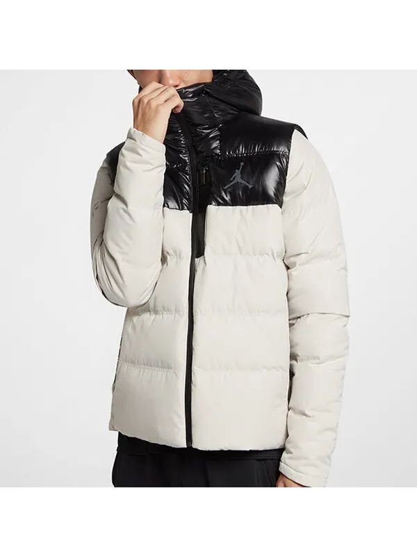 Пуховик Air Jordan protection against cold Stay Warm hooded Colorblock Casual Sports Down Jacket — изображение 3 из 4, белый
