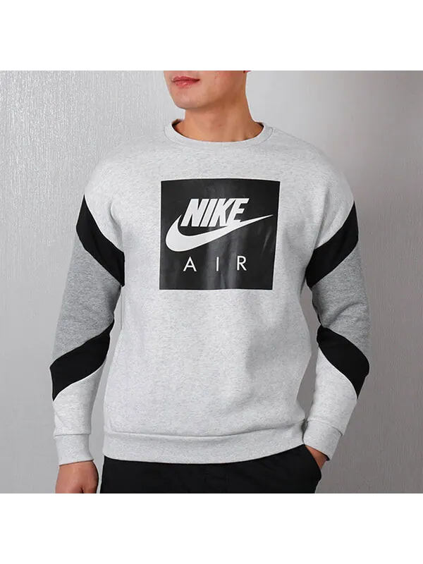 Толстовка Nike Air Crew Flc Round Neck Colorblock Pullover light grey — изображение 3 из 4, светлый серый