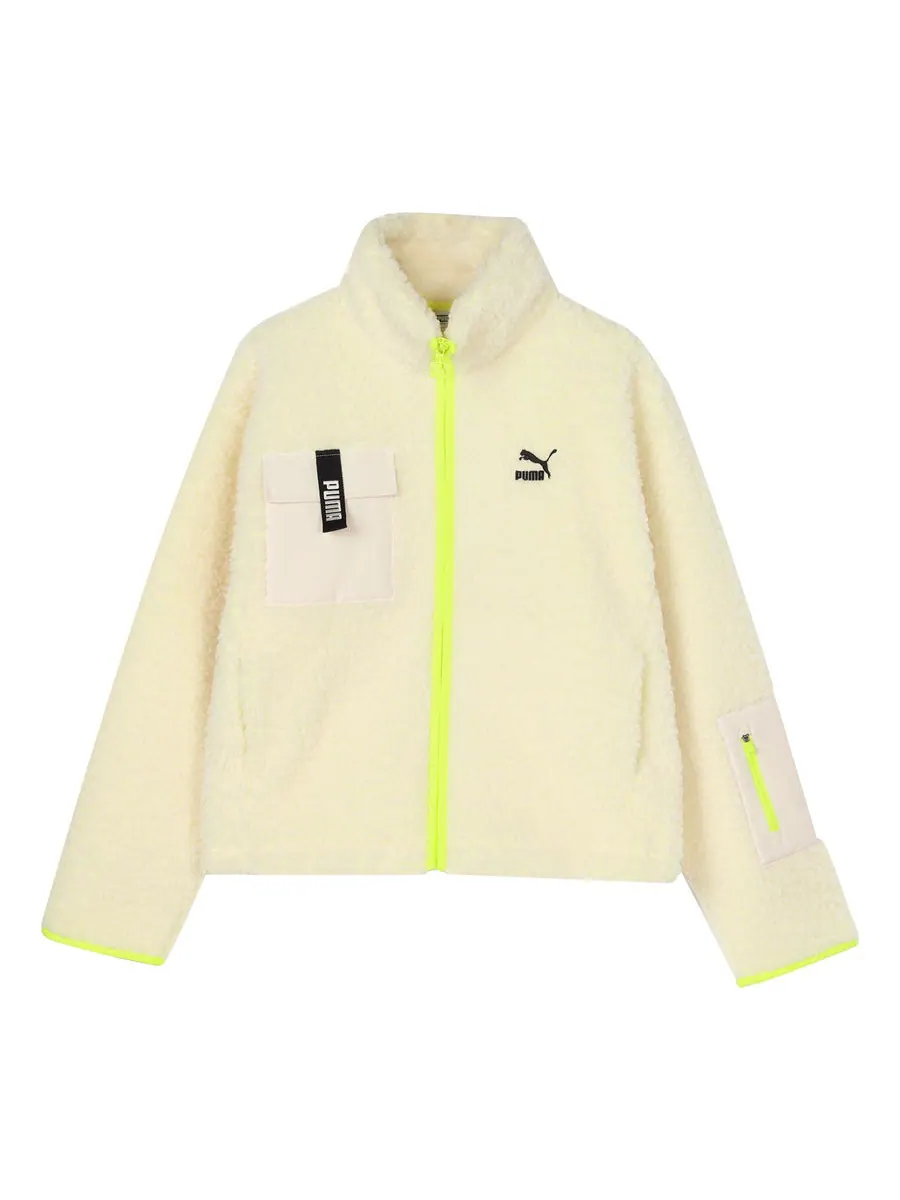 Куртка (WMNS) PUMA Trail sherpa FZ Jacket Minimalistic logo lamb's wool Zipper Creamy White