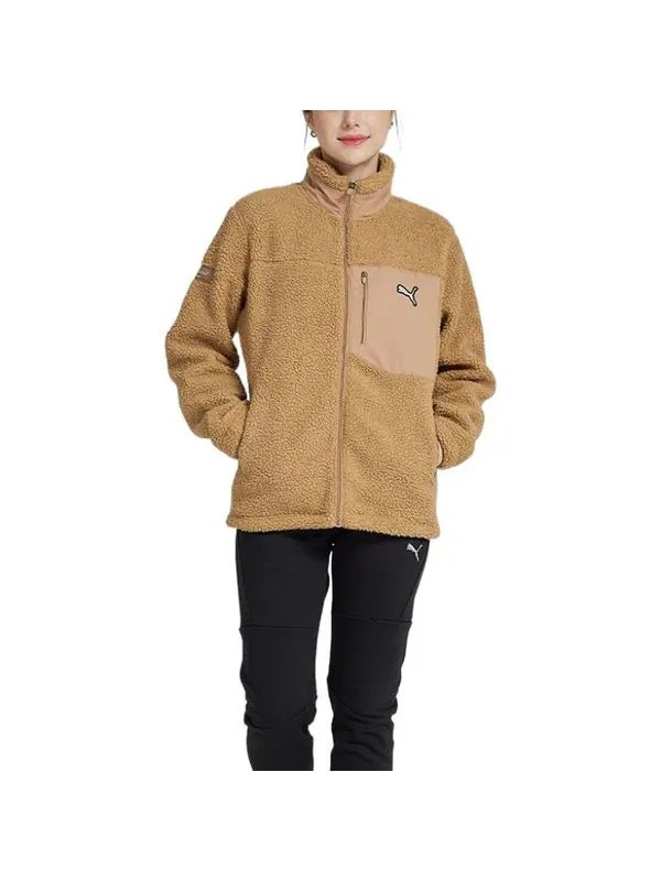 Куртка essentials fluffy fleece jacket 'brown' Puma — изображение 3 из 4, коричневый