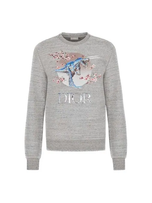 Худи DIOR Tyrannosaurus Rex Cherry Blossom Zipper Sweater Unisex Grey