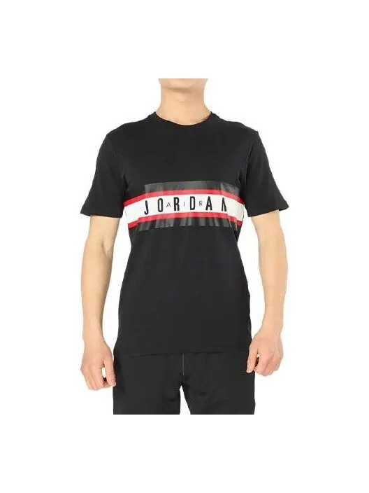 Футболка Men's Air Jordan Splicing Alphabet Logo Printing Casual Short Sleeve Black T-Shirt — изображение 1 из 4, мульти