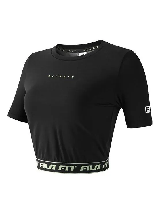Футболка alphabet printing yoga gym short sleeve top 'black' Fila — изображение 1 из 2, черный