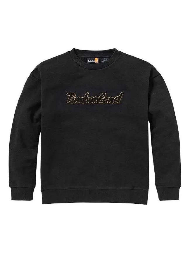 Свитер (WMNS) Timberland Logo Texture Crew Sweater 'Black' — изображение 1 из 3, черный