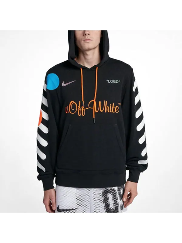 Толстовка x off-white hoodie 'black total orange' Nike — изображение 3 из 4, черный