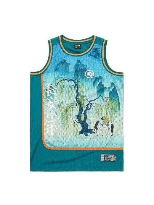 Спортивная футболка x badfive graphic printed jersey 'teal multi' Li-Ning — изображение 1 из 2, мульти