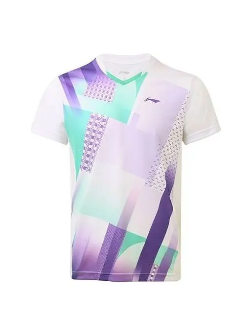 Футболка быстросохнущие 2022 весна бадминтон футболка Li-Ning — изображение 1 из 3, белый/фиолетовый/голубой