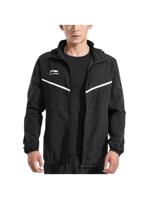 Куртка с логотипом, спортивная, на молнии, с капюшоном Li-Ning — изображение 2 из 3, черный/белый