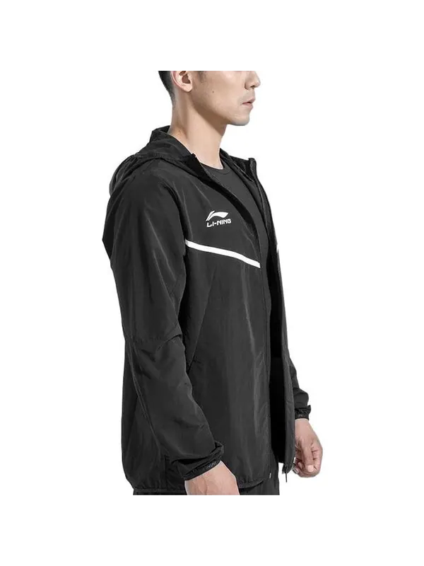 Куртка с логотипом, спортивная, на молнии, с капюшоном Li-Ning — изображение 3 из 3, черный/белый