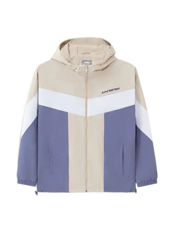 Куртка спортивные жилые серии цветные блоки молния с капюшоном куртка Li-Ning — изображение 1 из 3, бежевый/белый/синий