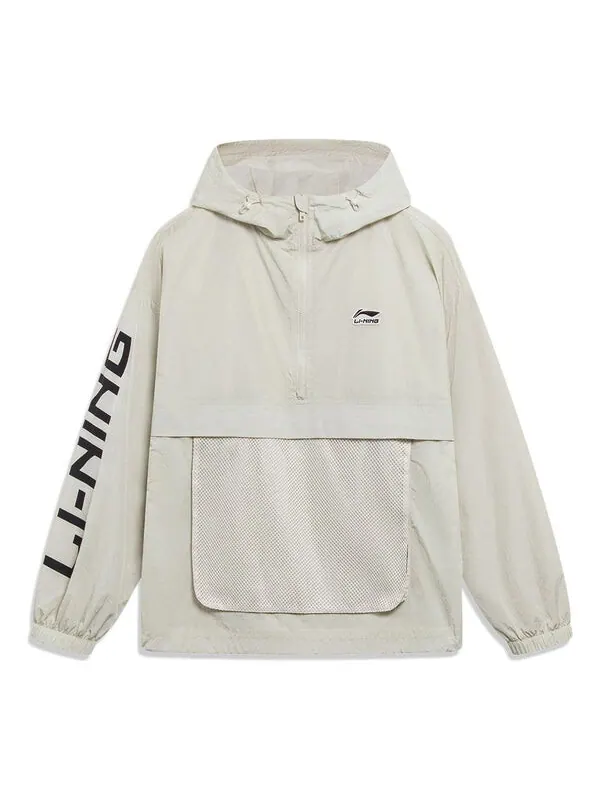 Куртка с логотипом, полумолнией, ветровка с капюшоном Li-Ning — изображение 1 из 2, серый/черный