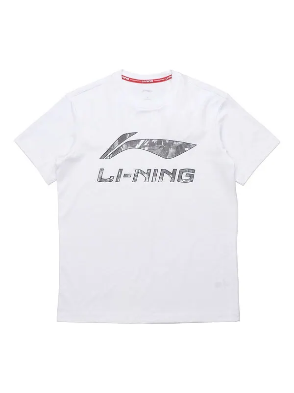Футболка с принтом логотипа, повседневная футболка с коротким рукавом Li-Ning — изображение 1 из 2, белый/серебристый