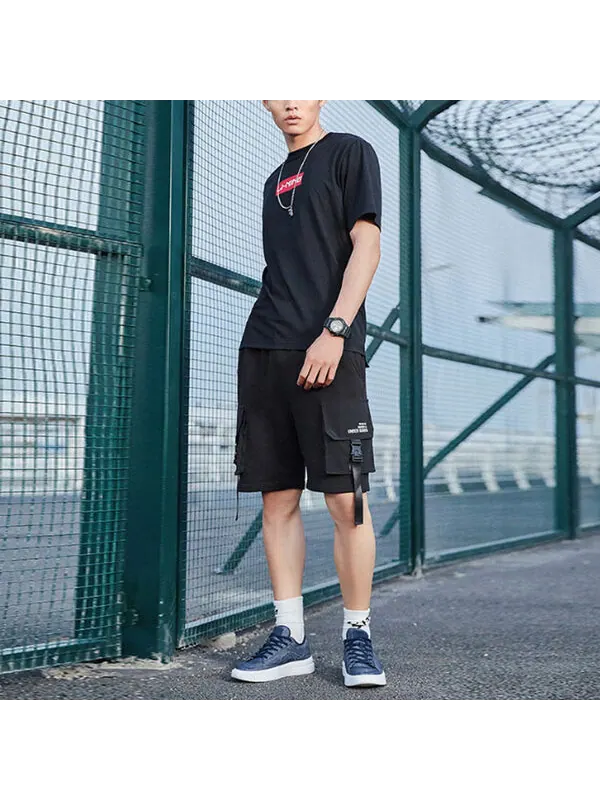 Футболка с логотипом на груди, однотонные, с коротким рукавом Li-Ning — изображение 3 из 4, черный/красный