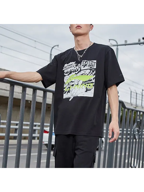 Футболка с графическим принтом, свободная футболка Li-Ning — изображение 4 из 4, черный/мульти