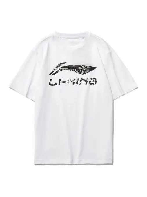 Футболка с большим графическим принтом, свободная футболка Li-Ning — изображение 1 из 2, белый/черный