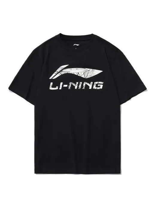 Футболка с большим графическим принтом, свободная футболка Li-Ning — изображение 1 из 2, черный/белый