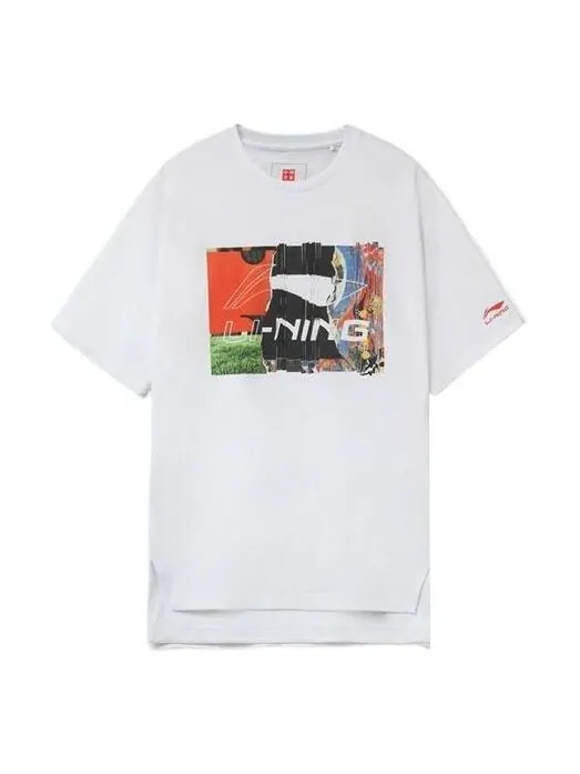 Футболка с графическим принтом, свободная футболка Li-Ning — изображение 1 из 2, белый/мульти