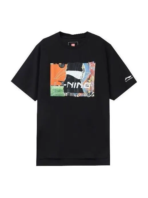 Футболка с графическим принтом, свободная футболка Li-Ning — изображение 1 из 2, черный/мульти