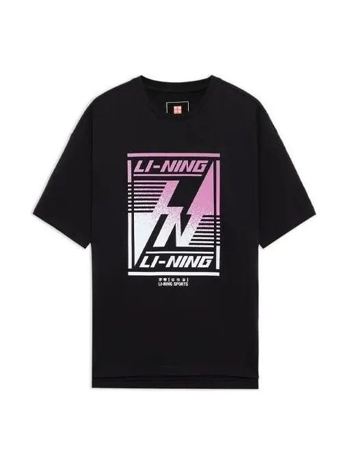 Футболка с принтом, свободные, с круглым вырезом, с коротким рукавом Li-Ning — изображение 1 из 3, черный