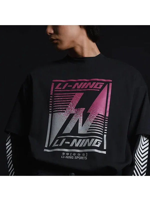 Футболка с принтом, свободные, с круглым вырезом, с коротким рукавом Li-Ning — изображение 3 из 3, черный