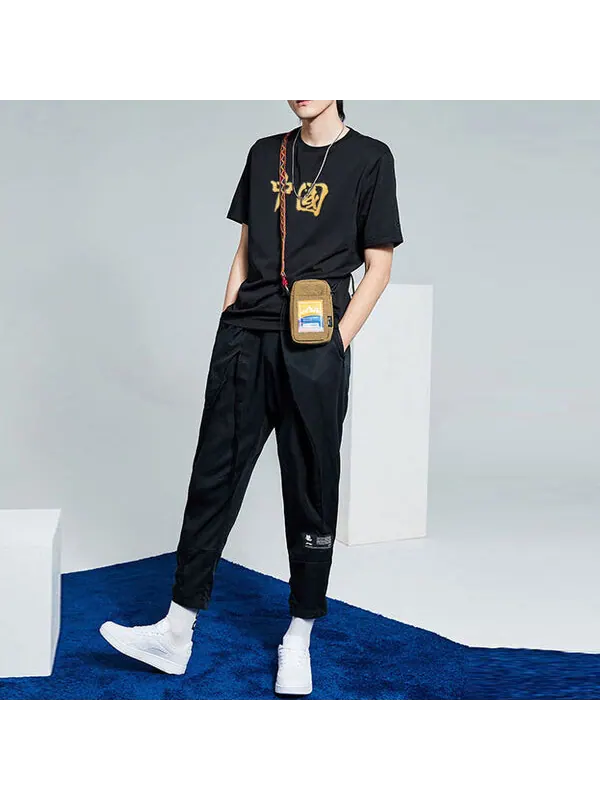 Футболка с принтом свободные спортивные с круглым вырезом и коротким рукавом Li-Ning — изображение 3 из 4, черный