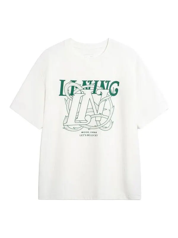 Футболка let's be lucky graphic t-shirt 'white green' Li-Ning — изображение 1 из 2, белый/зеленый