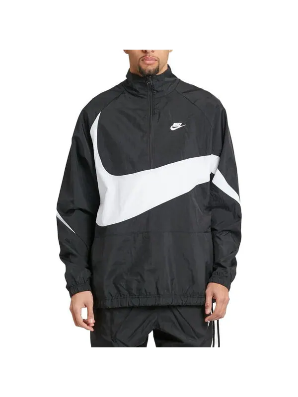 Куртка Nike Swoosh Half Zip Woven Jacket 'Black White' — изображение 2 из 4, черный/мульти