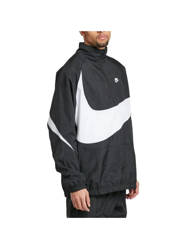 Куртка Nike Swoosh Half Zip Woven Jacket 'Black White' — изображение 4 из 4, черный/мульти