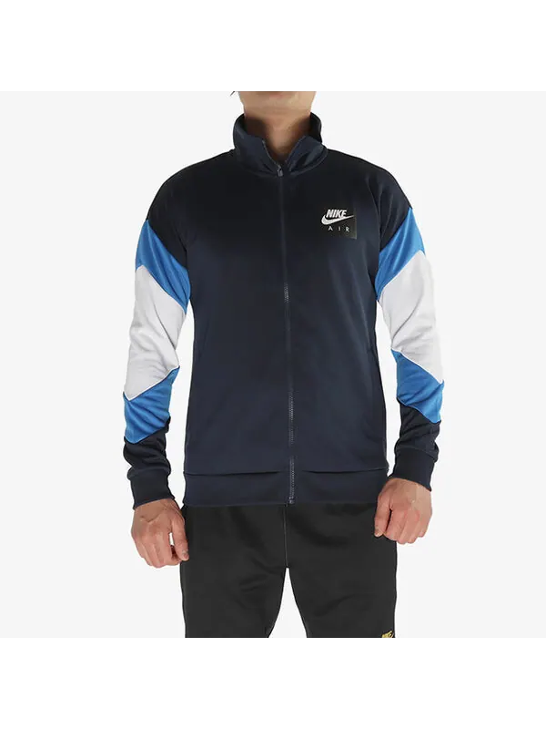 Куртка stand collar sports splicing colorblock training gym jacket navy blue dark blue Nike — изображение 3 из 4, синий
