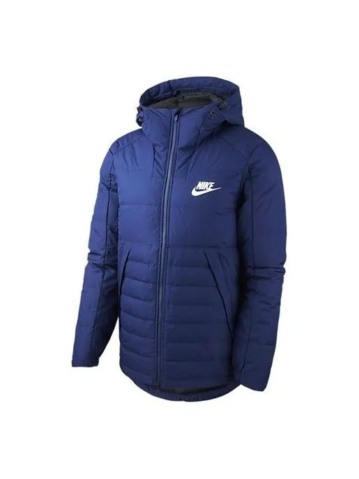 Пуховик Nike Outdoor Windproof Stay Warm Casual hooded down Jacket Navy Blue Dark blue — изображение 1 из 4, синий
