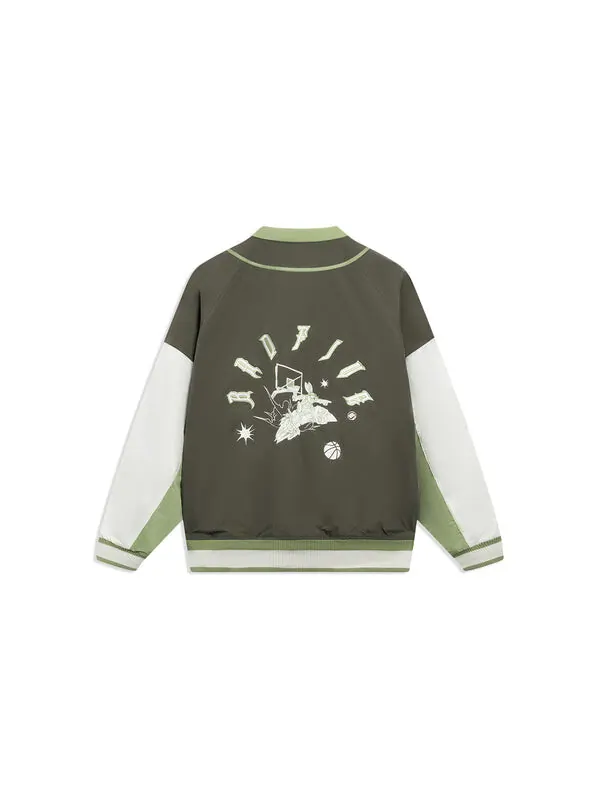 Куртка badfive graphic cotton baseball jacket 'olive white' Li-Ning — изображение 2 из 2, оливковый зеленый/белый