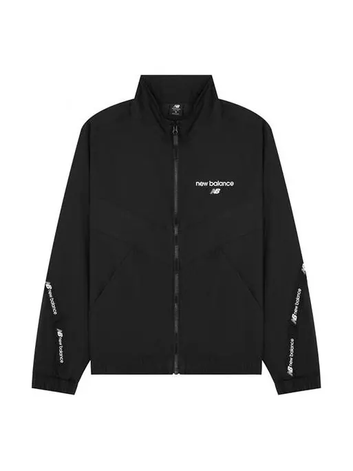 Куртка New Balance Logo Full-Zip Woven Jacket 'Black White' — изображение 1 из 2, черный