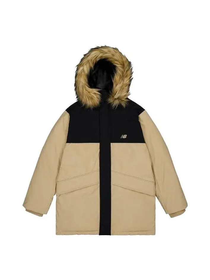 Куртка New Balance Warm Hooded Coat 'Khaki Black' — изображение 1 из 3, бежевый