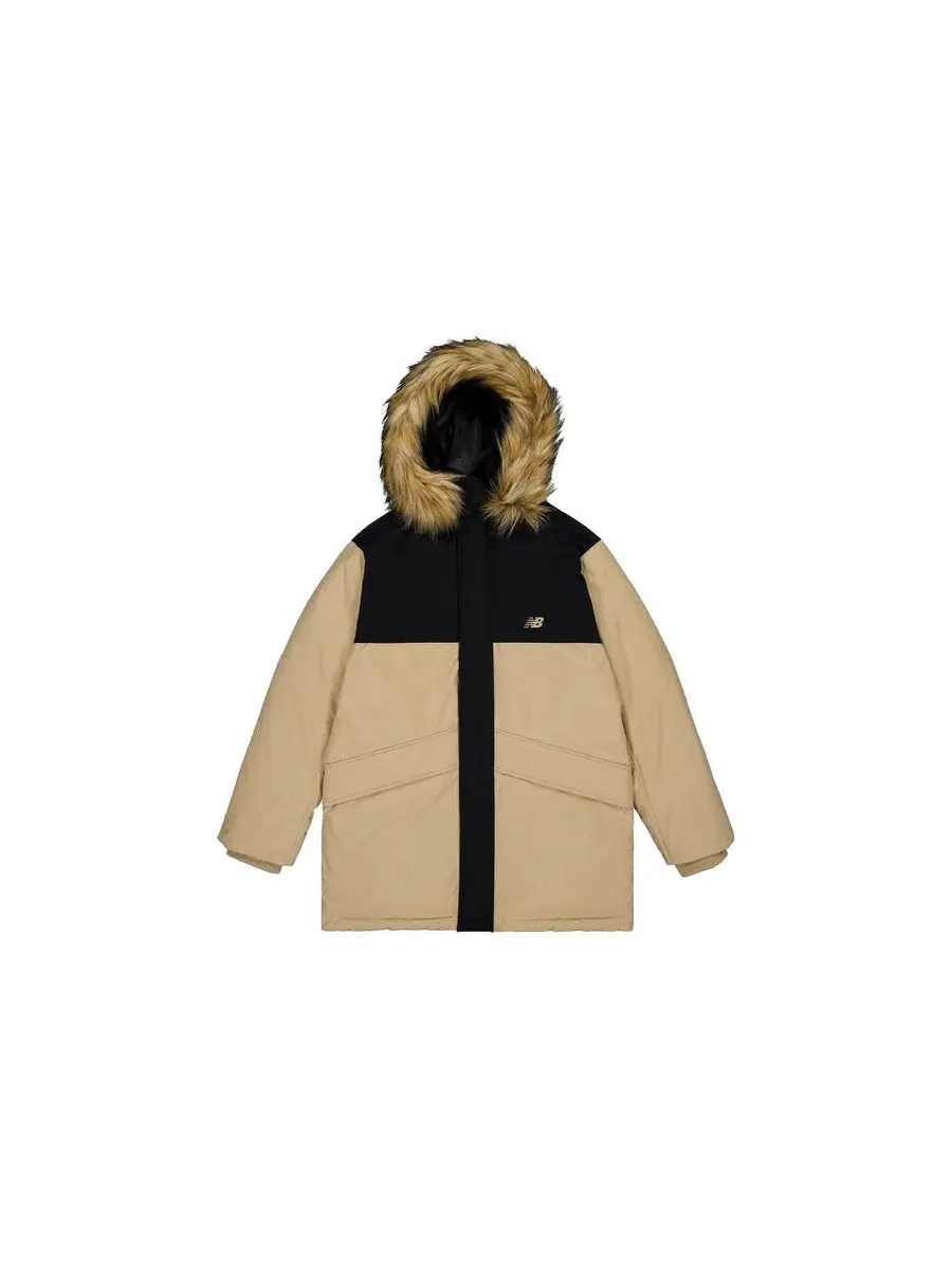 Куртка New Balance Warm Hooded Coat 'Khaki Black' — изображение 2 из 3, бежевый
