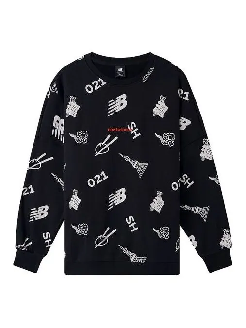 Толстовка New Balance Unisex Printing Round-neck Sweatshirt Black — изображение 1 из 2, черный