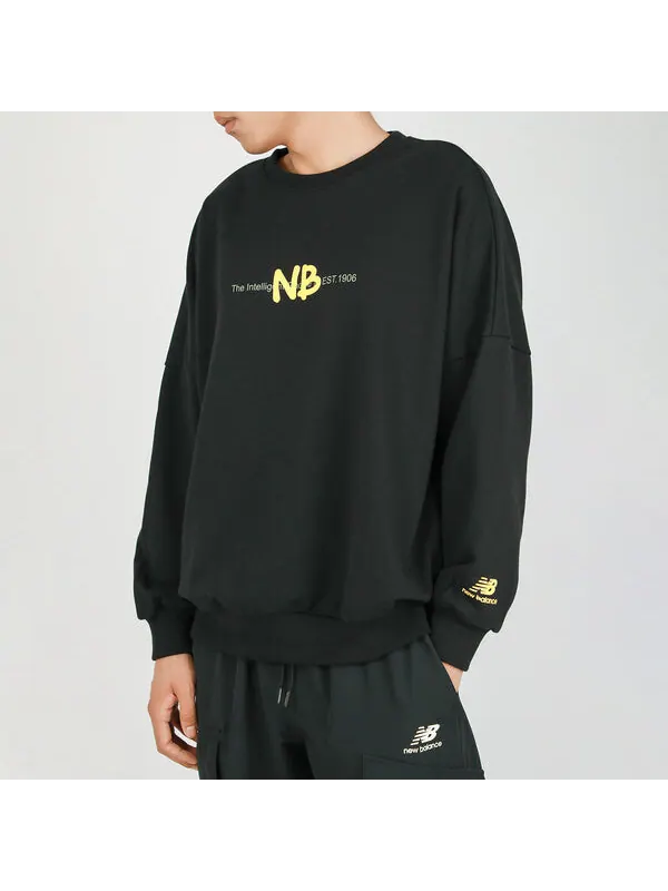 Толстовка New Balance Men's New Balance Logo Printing Knit Sports Round Neck Pullover Black — изображение 3 из 4, черный