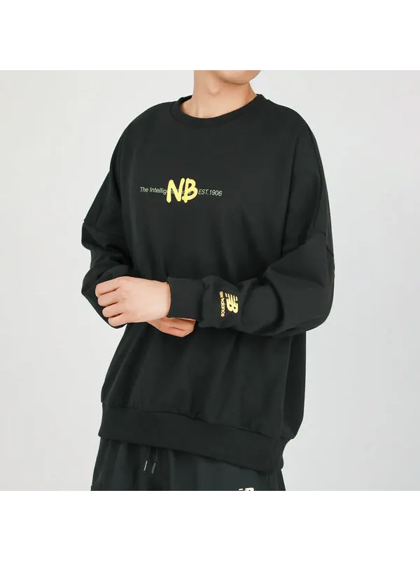 Толстовка New Balance Men's New Balance Logo Printing Knit Sports Round Neck Pullover Black — изображение 4 из 4, черный