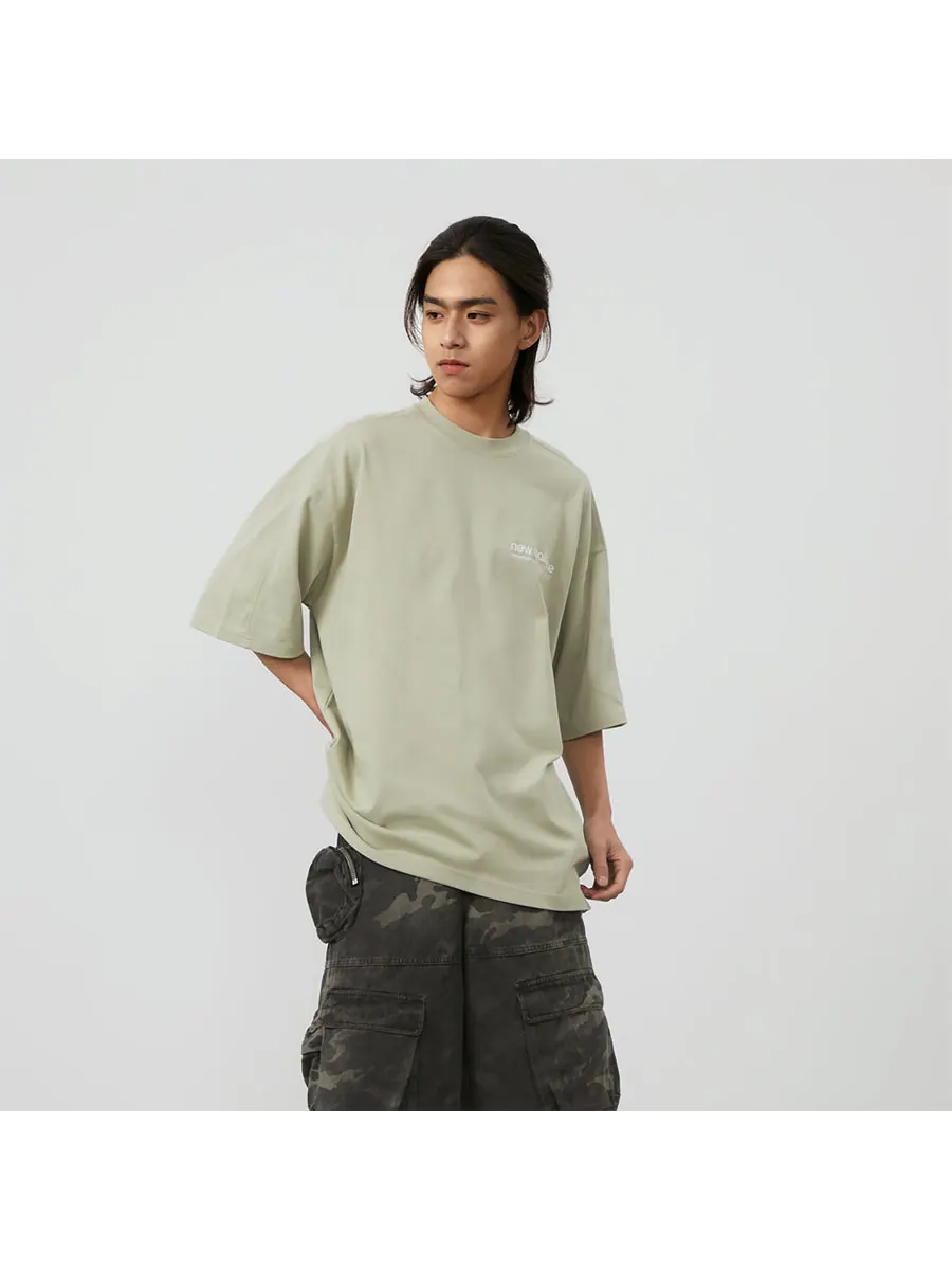 Футболка New Balance Wordmark Logo T-Shirt 'Khaki Green' — изображение 3 из 7, зеленый