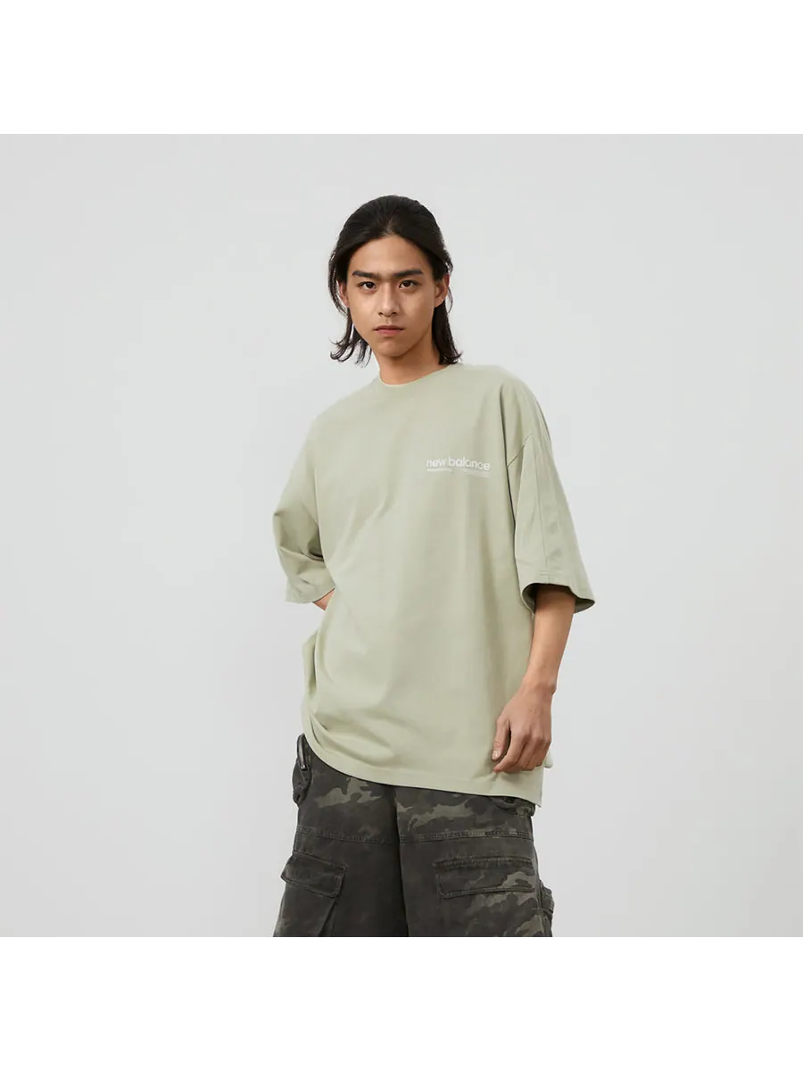 Футболка New Balance Wordmark Logo T-Shirt 'Khaki Green' — изображение 4 из 7, зеленый