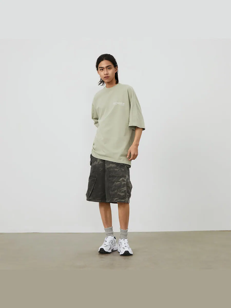 Футболка New Balance Wordmark Logo T-Shirt 'Khaki Green' — изображение 5 из 7, зеленый