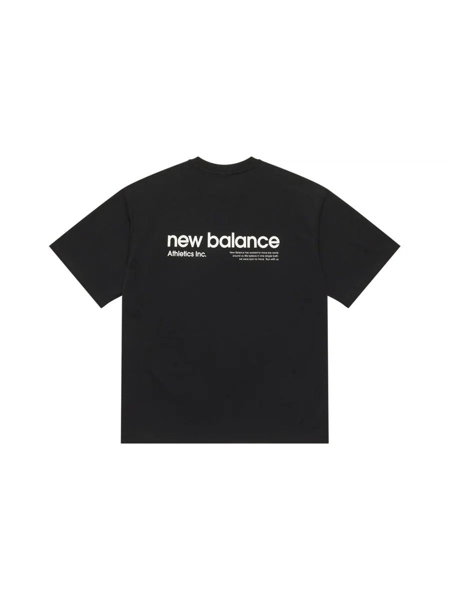 Футболка New Balance Linear Heritage Brushed Back Jersey Oversized T-Shirt 'Black' — изображение 2 из 7, черный