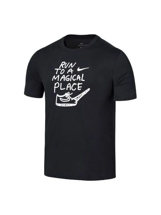 Футболка dri-fit running quick dry breathable athleisure casual sports short sleeve black Nike — изображение 1 из 4, черный