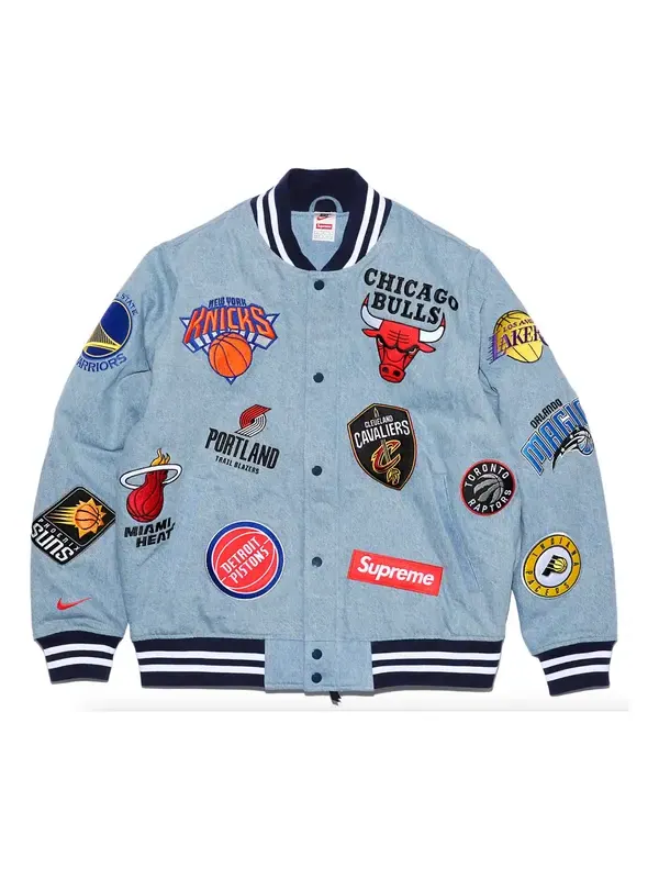 Куртка lab x supreme x nba warm-up jacket 'denim multi' Nike — изображение 1 из 2, джинсовый синий/мульти