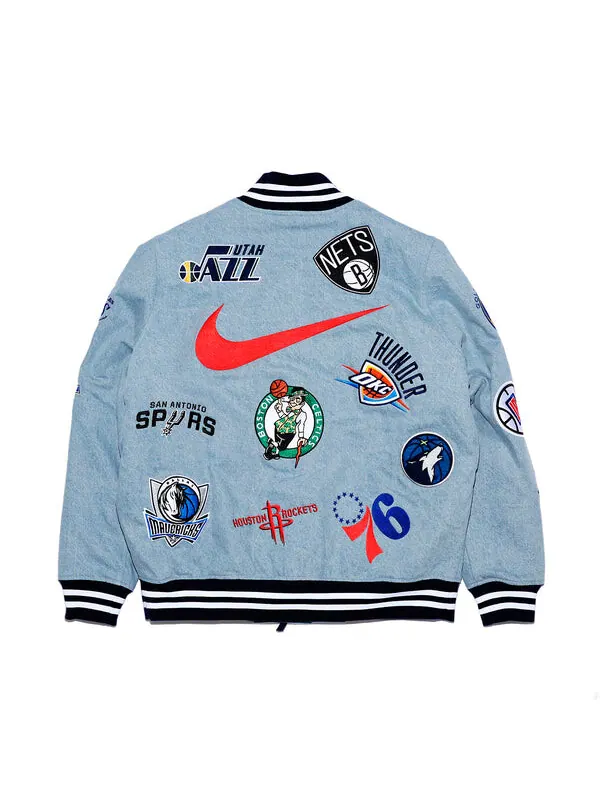 Куртка lab x supreme x nba warm-up jacket 'denim multi' Nike — изображение 2 из 2, джинсовый синий/мульти